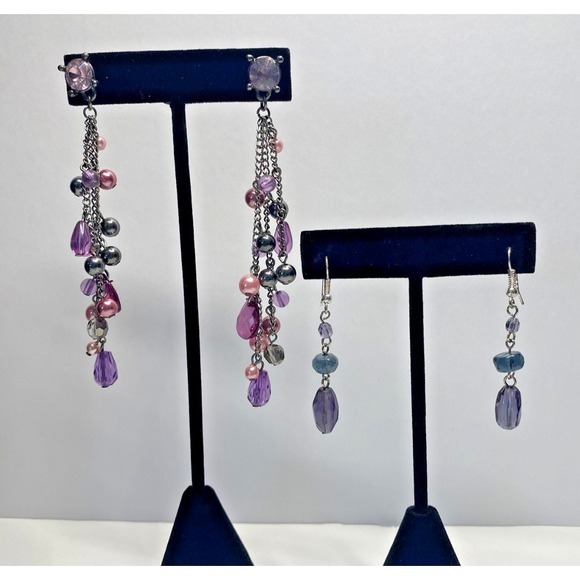 Mixed Fashion Jewelry Lot Purple Pink Hues 7 pc Necklaces Earrings Bracelet EUC - Picture 14 of 16